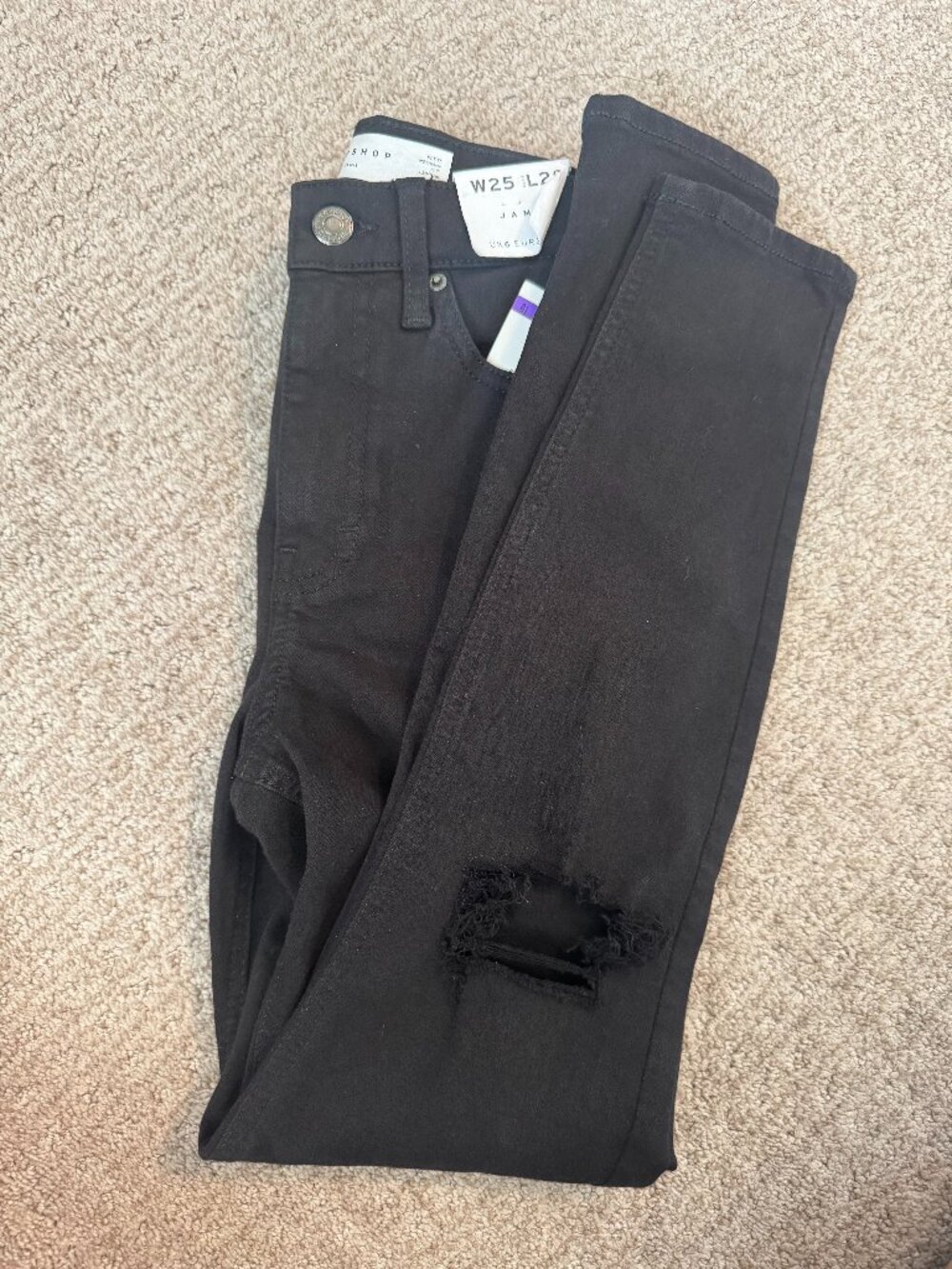 NWT Topshop Moto Jamie Skinny Jeans Black Distressed W25 L28 PETITE